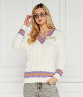 Sweter damski w stylu młodzieżowym HUGO ze sklepu: Gomez Fashion Store w kategorii: Swetry damskie - zdjęcie 874714-BD9-10338_BU244W000070102